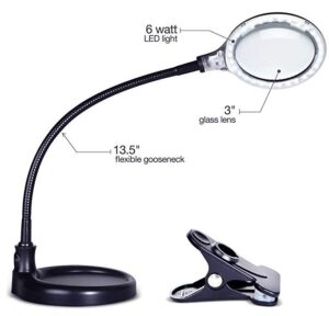 Tabletop & clip-on lamp with magnifying function