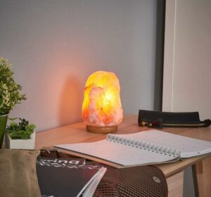 himalayan salt lamp in home office